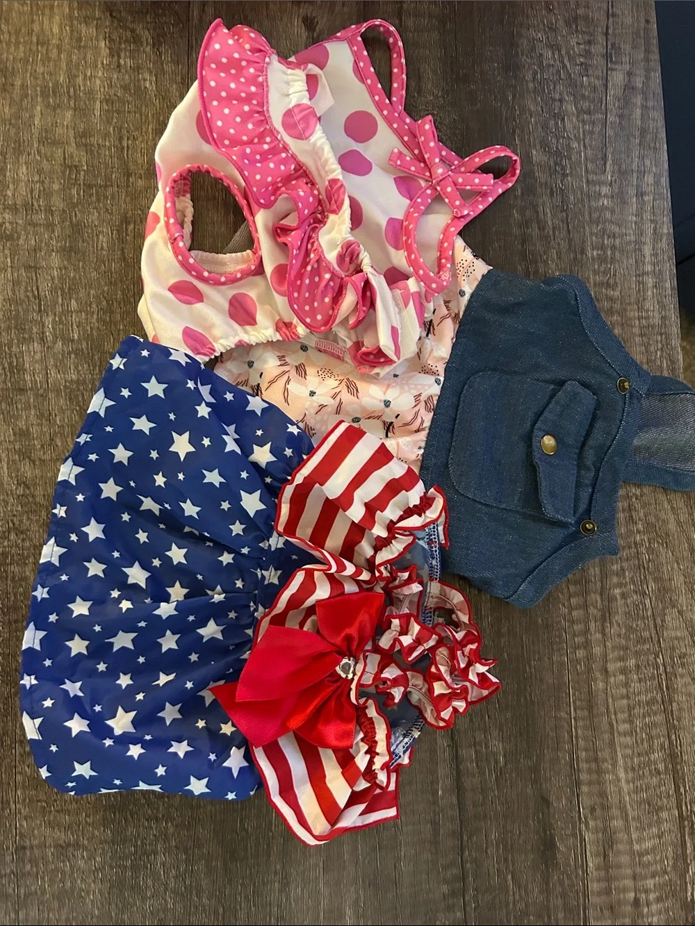 Patriotic Red White Blue Star & Stripe Dress with Bow
